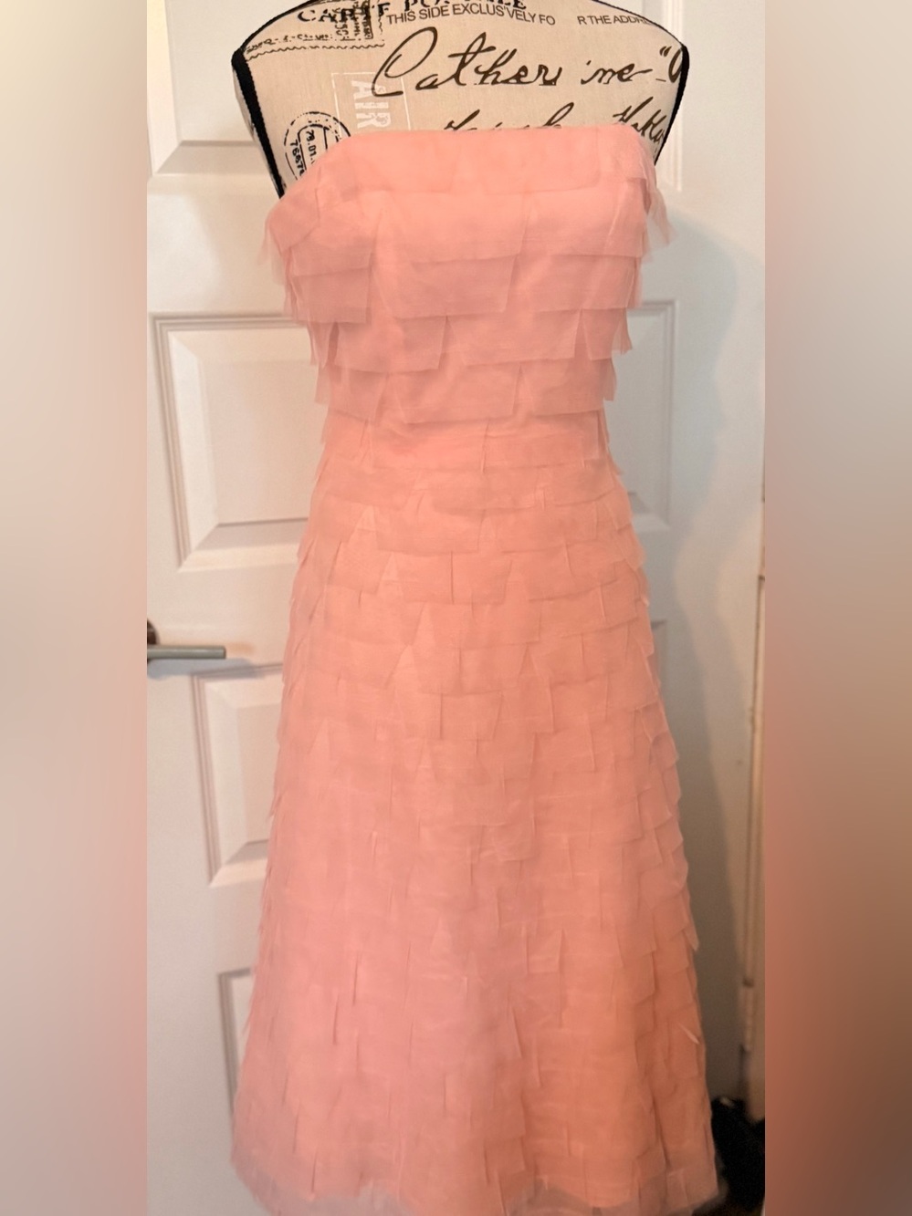 BCBG Max Azria Strapless Blush Pink Tiered Chiffon Dress | Size 0 - Picture 2 of 12